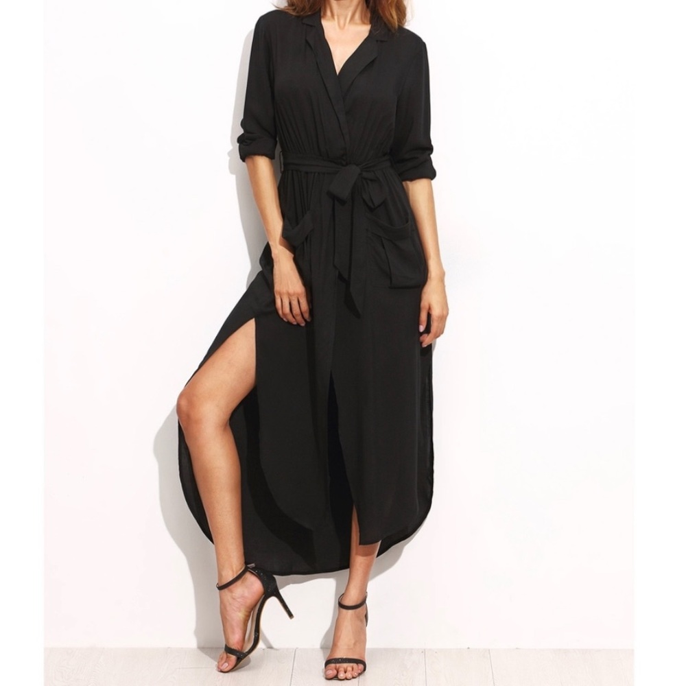 Black Cotton Shirt Dress